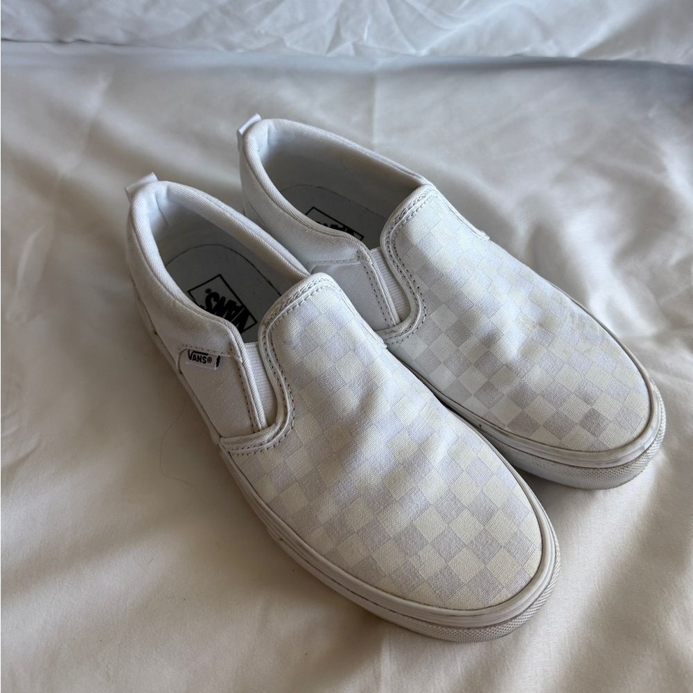 Kids white checkered Vans